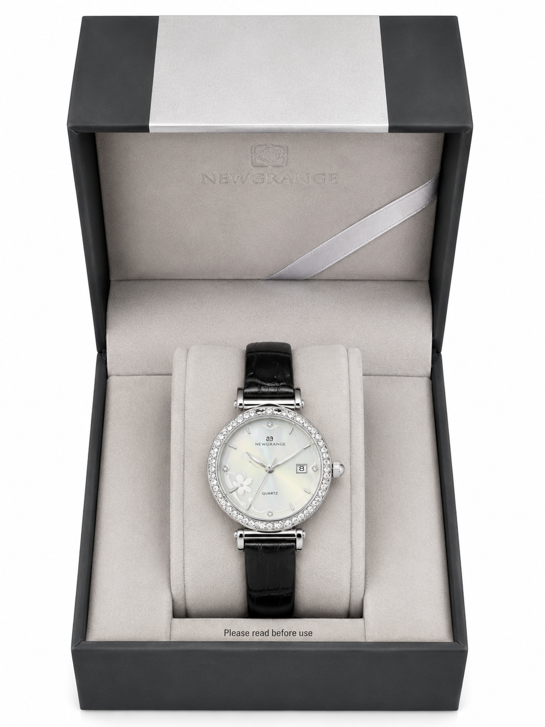 Newgrange Ladies’ Black Strap Crystal Watch
