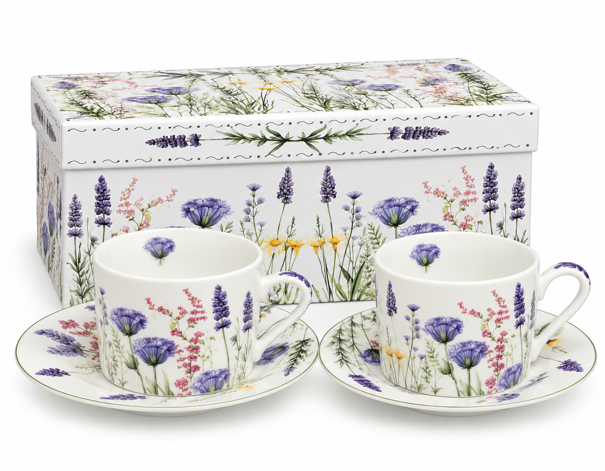 Wildflower Cup & Saucer Set – Set of 2