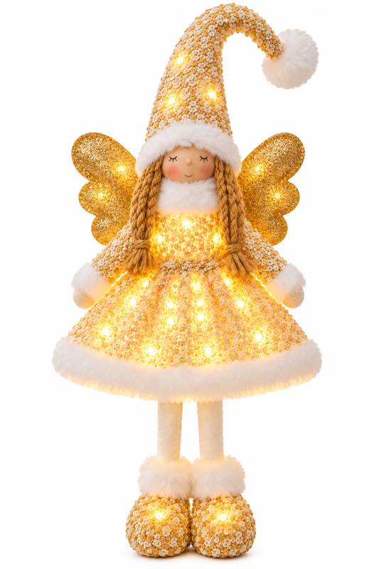 Large Standing Gold Light-Up Christmas Angel
