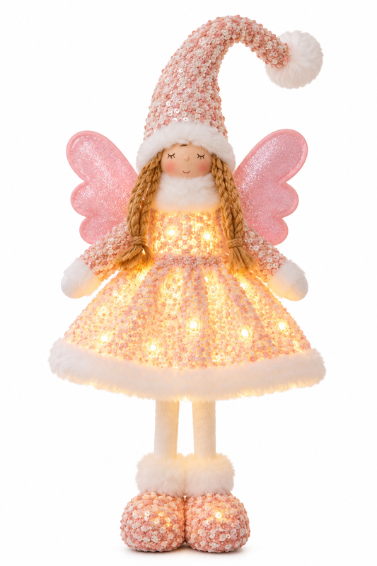 Large Standing Pink Light-Up Christmas Angel