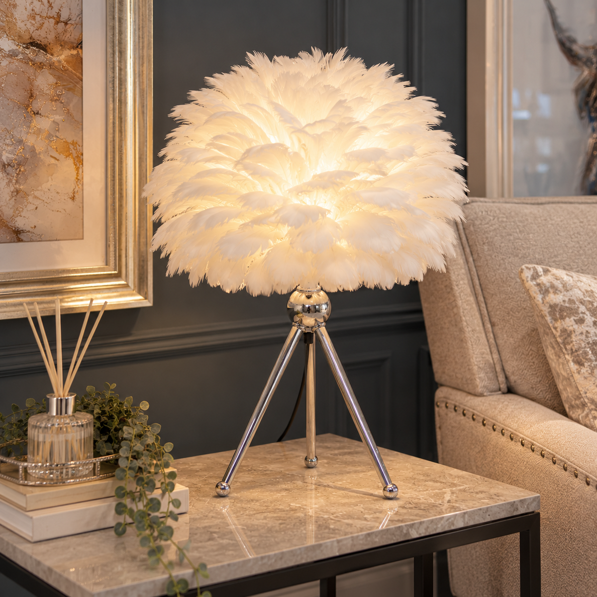 Feather Tripod Table Lamp