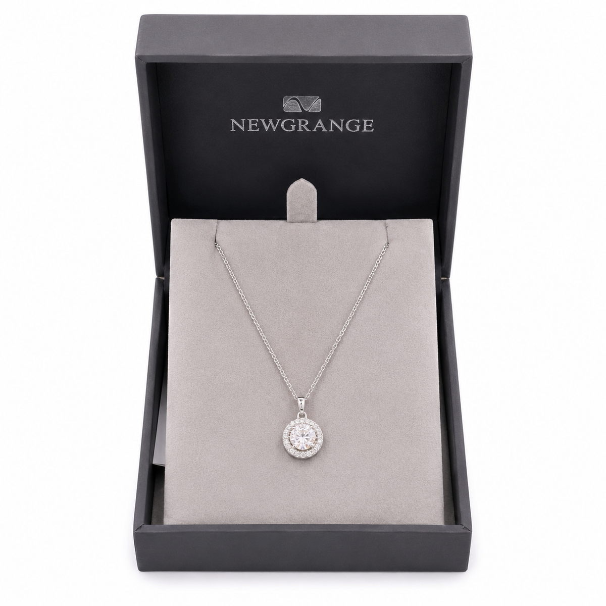 Silver Crystal Halo Pendant Necklace