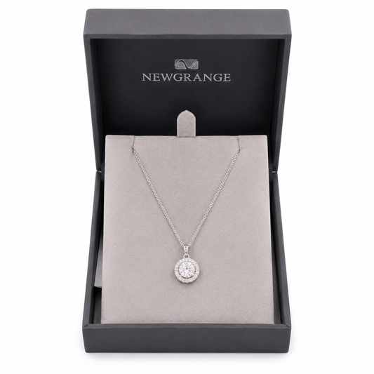Silver Crystal Halo Pendant Necklace