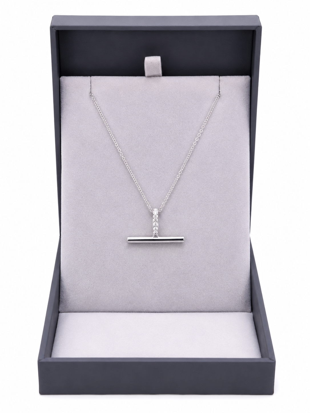 Silver T-Bar Crystal Necklace