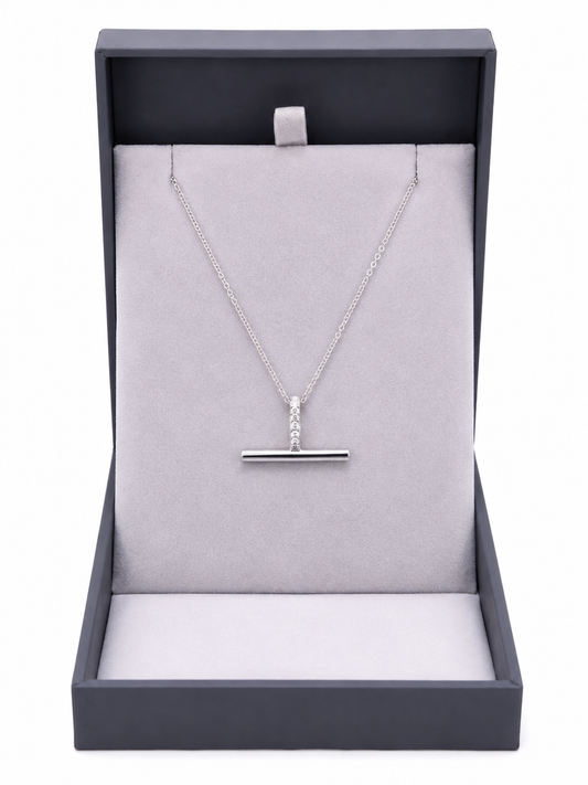 Silver T-Bar Crystal Necklace