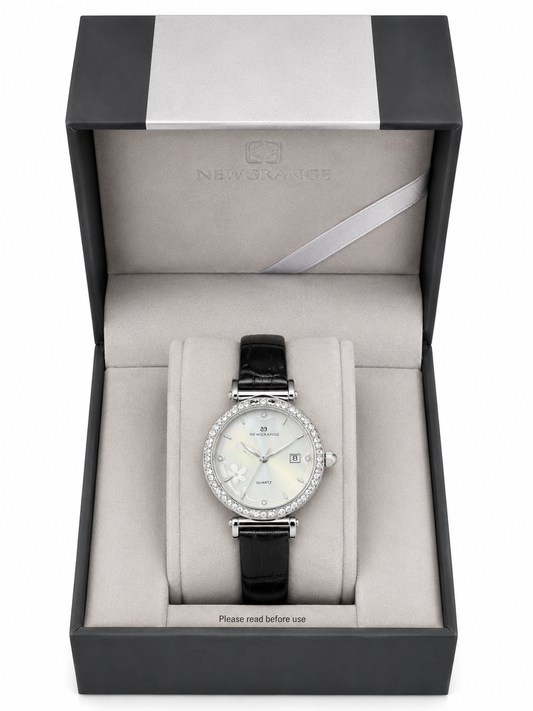 Newgrange Ladies’ Black Strap Crystal Watch