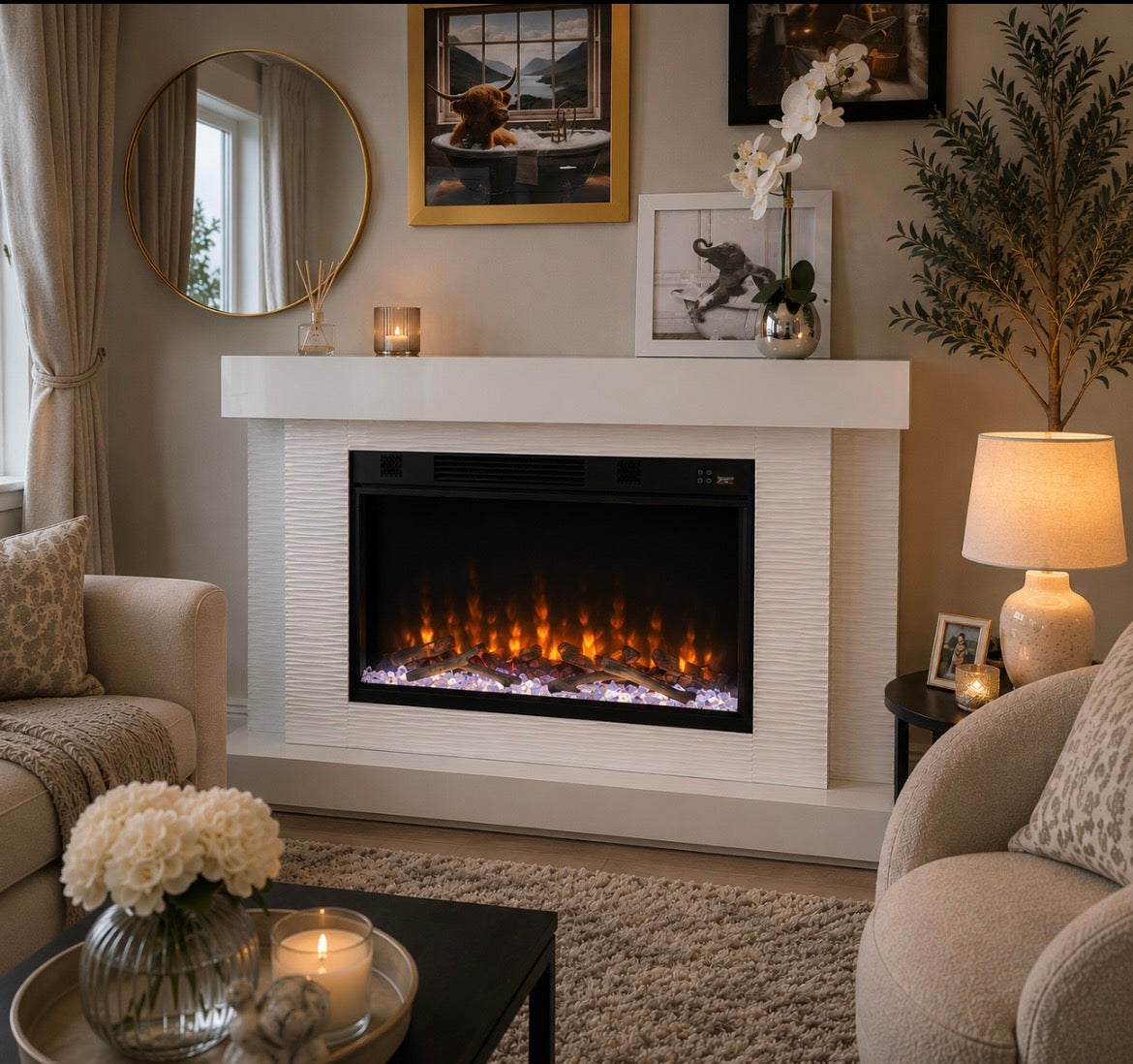 Modern White Electric Fireplace