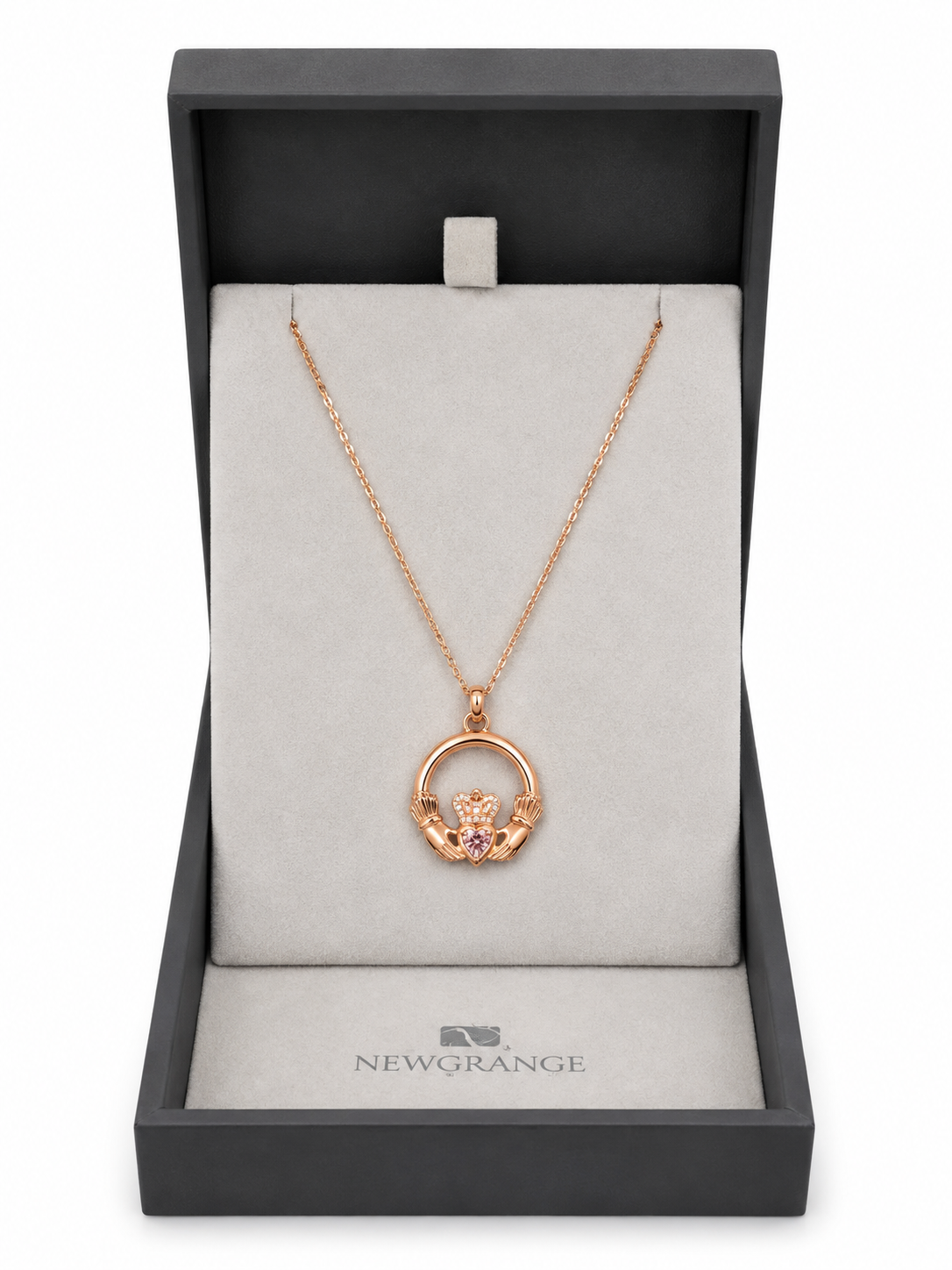 Newgrange Rose Gold Claddagh Necklace