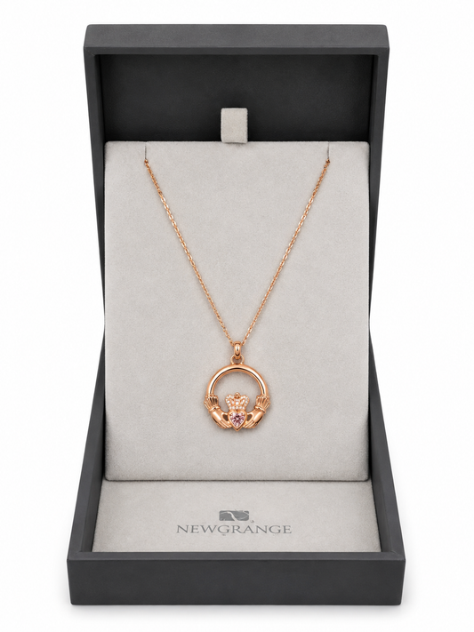 Newgrange Rose Gold Claddagh Necklace