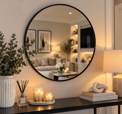Round Black Slim Frame Wall Mirror