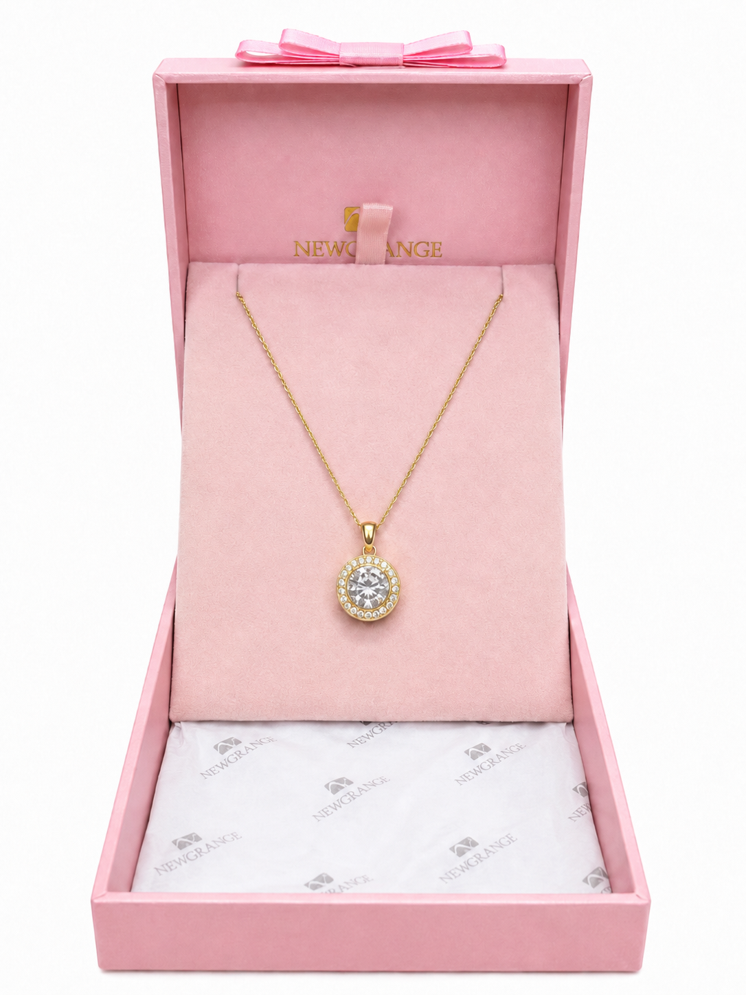 Gold Crystal Halo Pendant Necklace