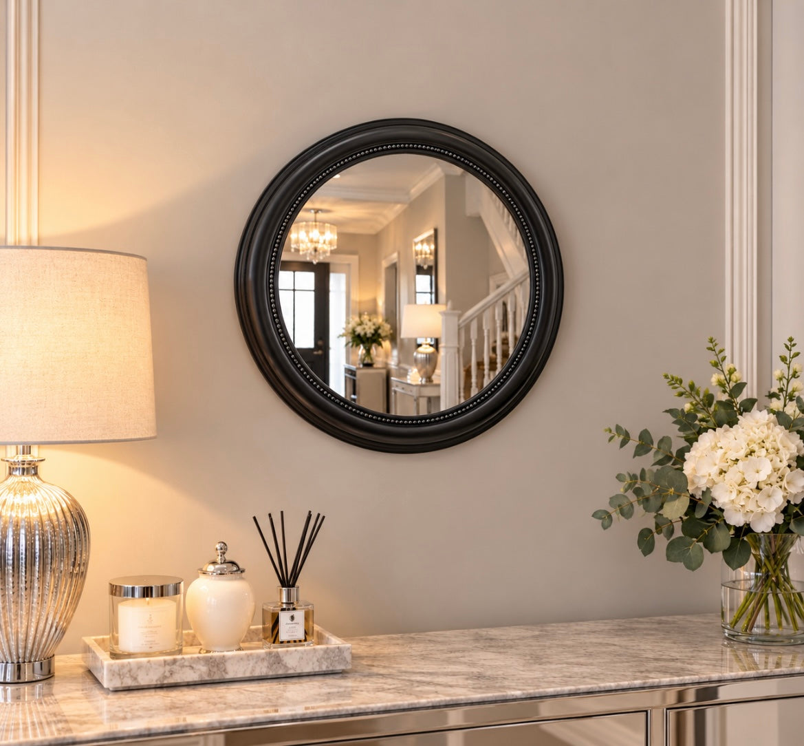 Round Black Beaded Wall Mirror