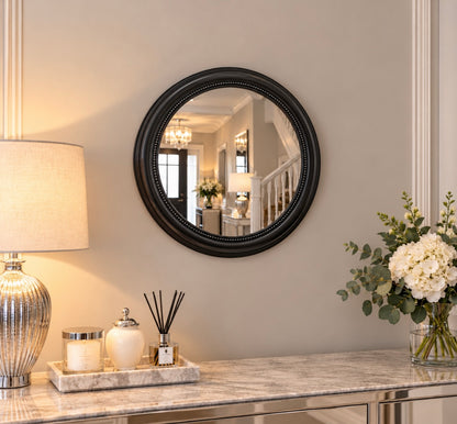 Round Black Beaded Wall Mirror