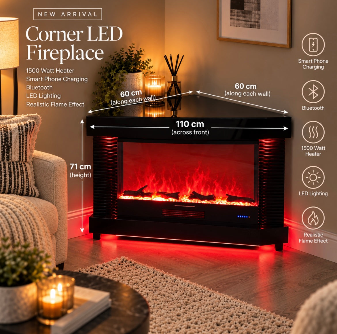 Corner LED Electric Fireplace