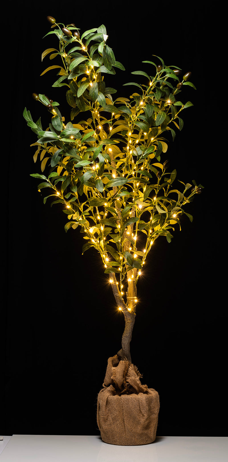 THE GRANGE COLLECTION LIGHT UP FAUX LARGE  OLIVE TREE WITH SACKCLOTH BASE