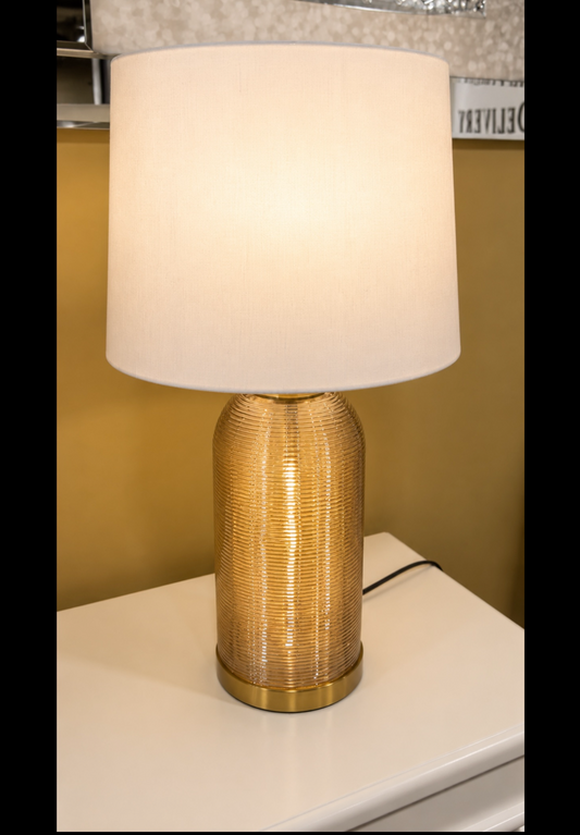 Gold Ribbed Glass Table Lamp