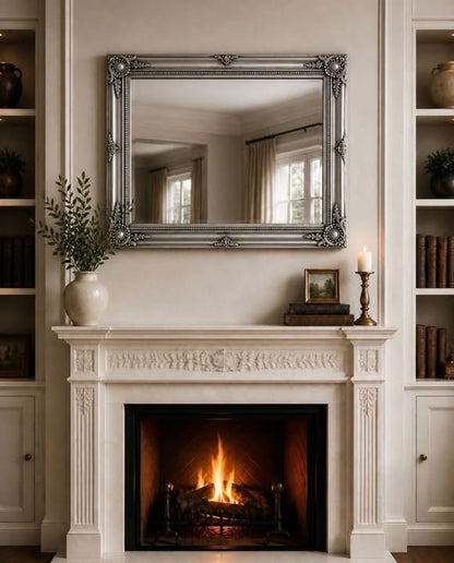 Ornate Silver Rectangular Wall Mirror