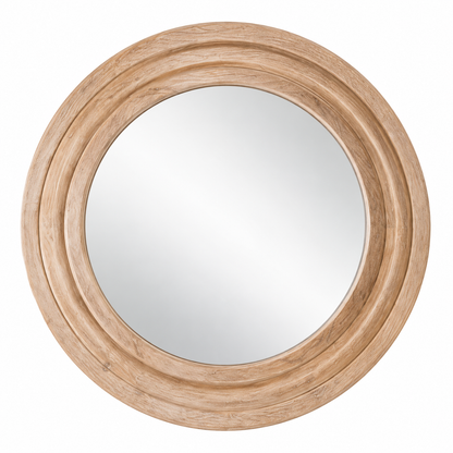 Round Natural Wood Effect Wall Mirror