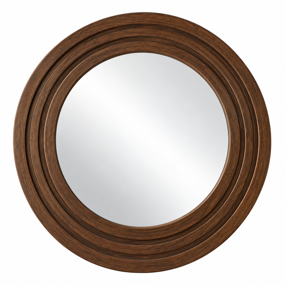Round Dark Wood Effect Wall Mirror