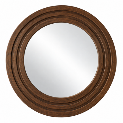 Round Dark Wood Effect Wall Mirror