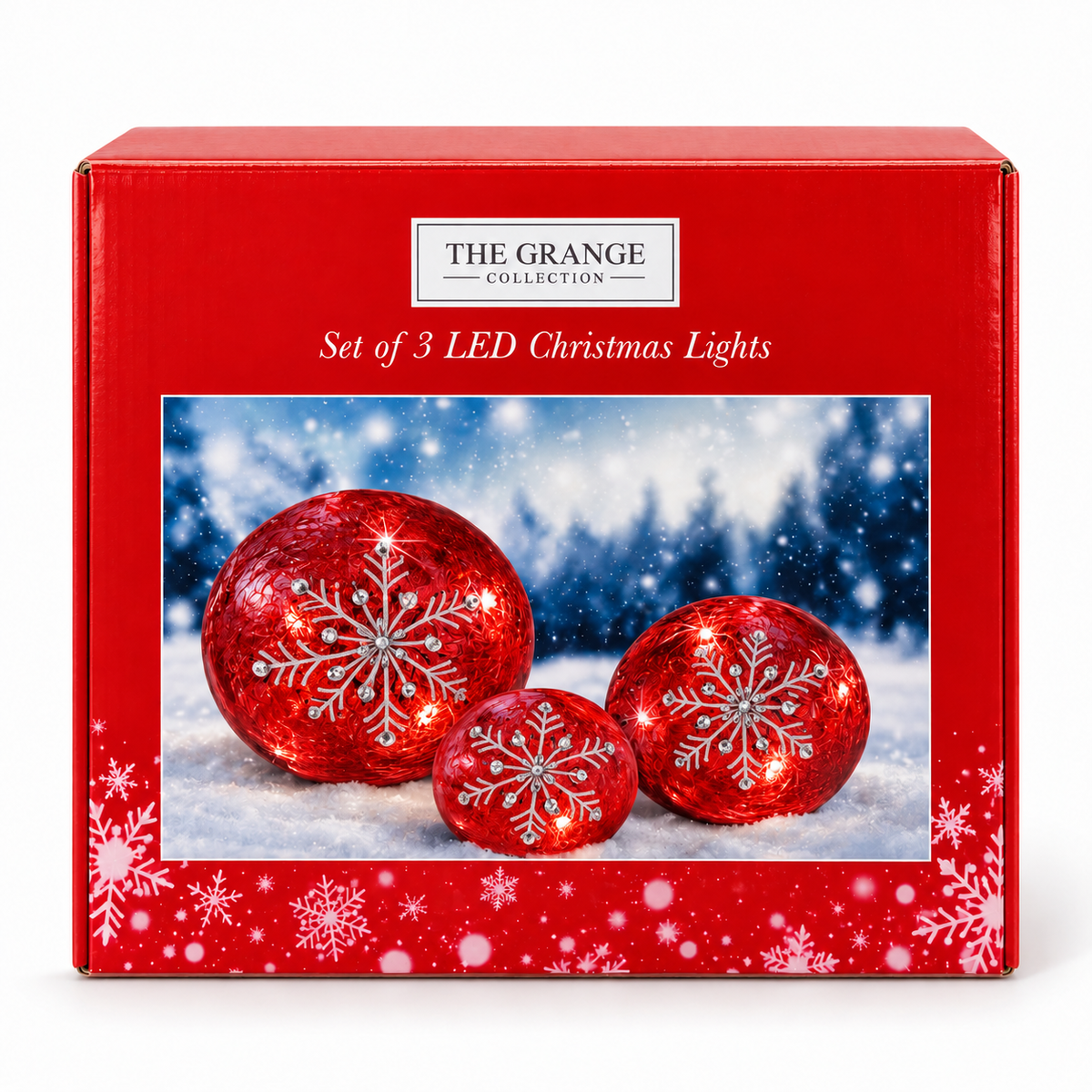 Set of 3 Red LED Snowflake Christmas Lights