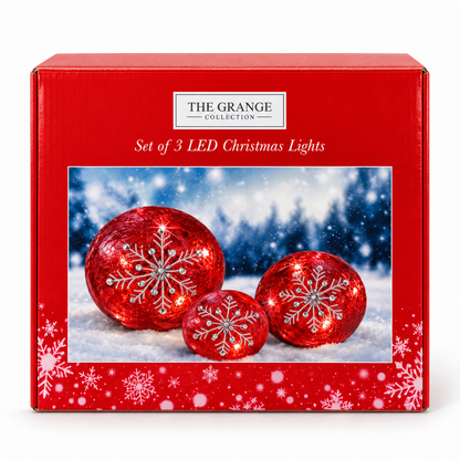 Set of 3 Red LED Snowflake Christmas Lights