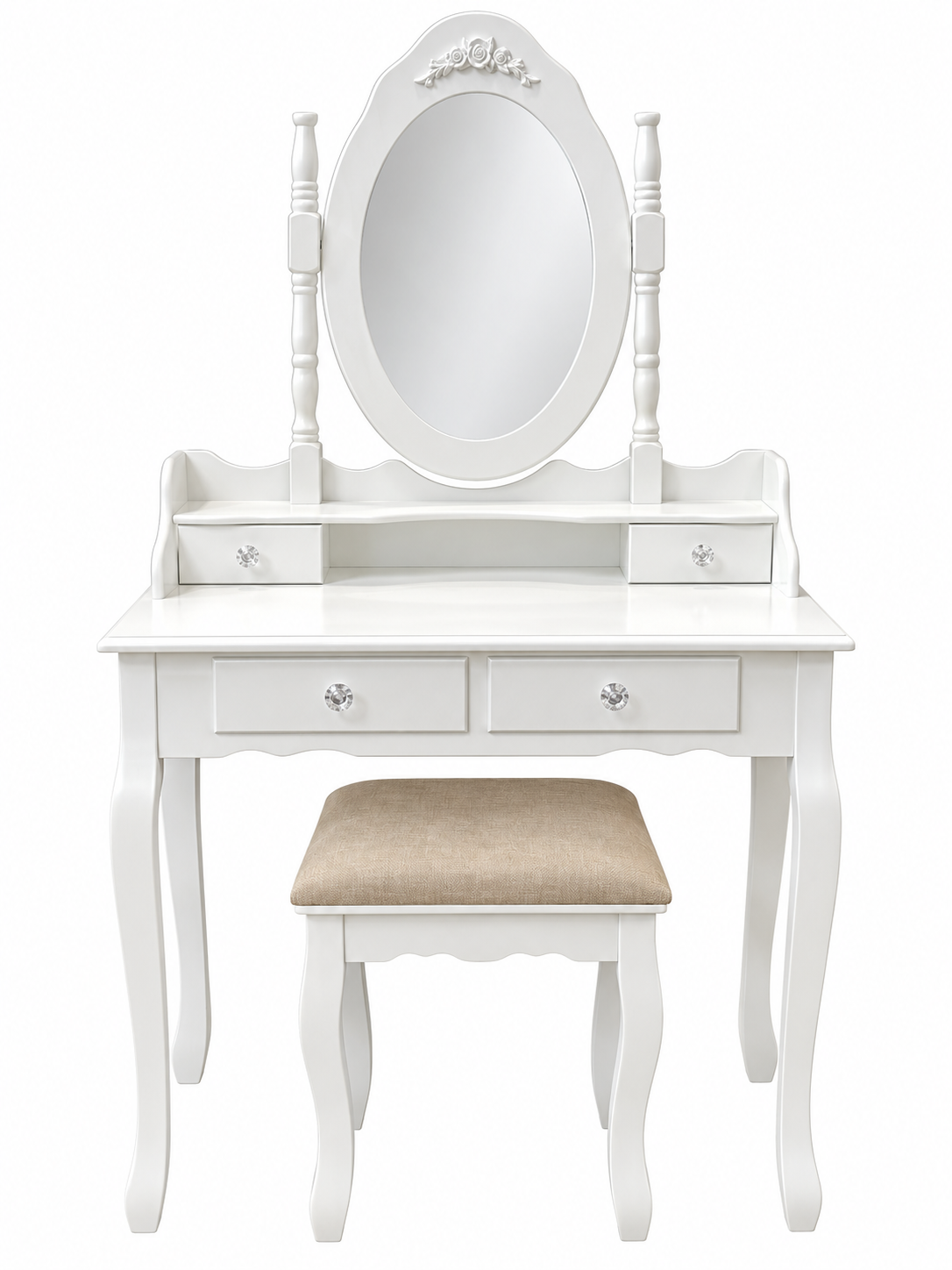 Elegant White Dressing Table & Stool Set