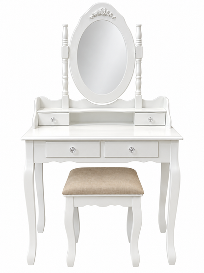 Elegant White Dressing Table & Stool Set