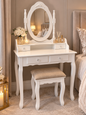 Elegant White Dressing Table & Stool Set
