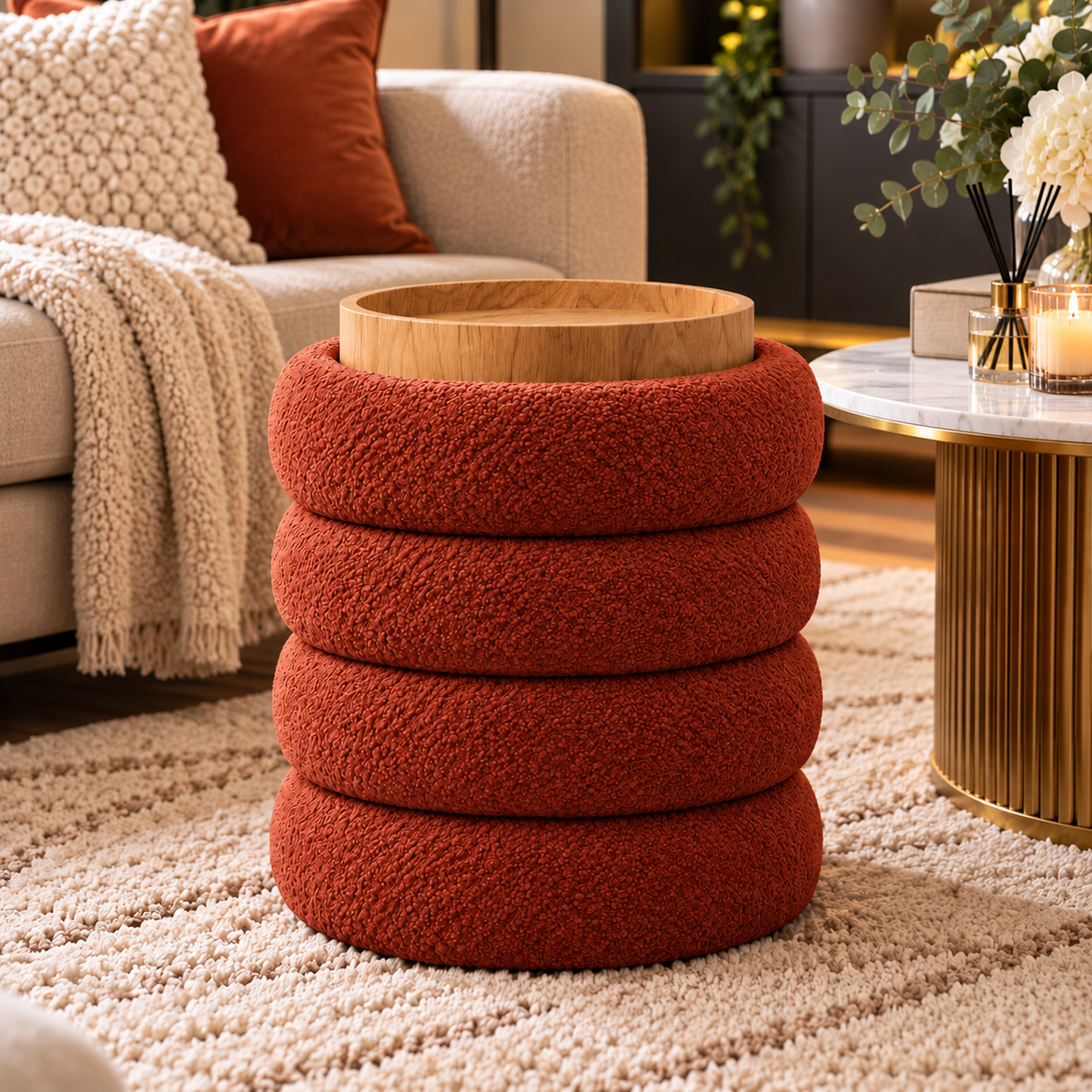 The Grange Rust Storage Stool with Tray