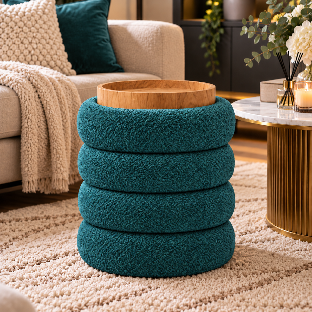 The Grange Teal Storage Stool with Tray