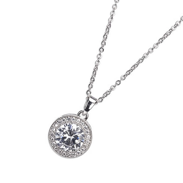 Silver White Stone & Diamanté Pendant Necklace