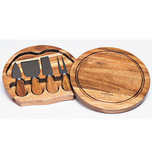 Small Round Cheese Board With 4 Knives