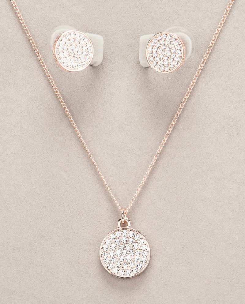 Newgrange Living Rose Gold Round Diamante Necklace and Earring Set.
