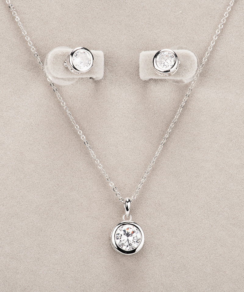 Newgrange Living Silver Large White Stone Necklace and Earring Set