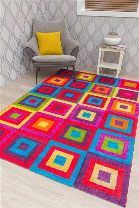 multicoloured, square design rug 