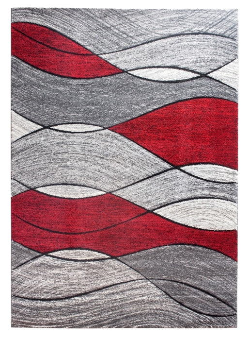 red and grey rug 